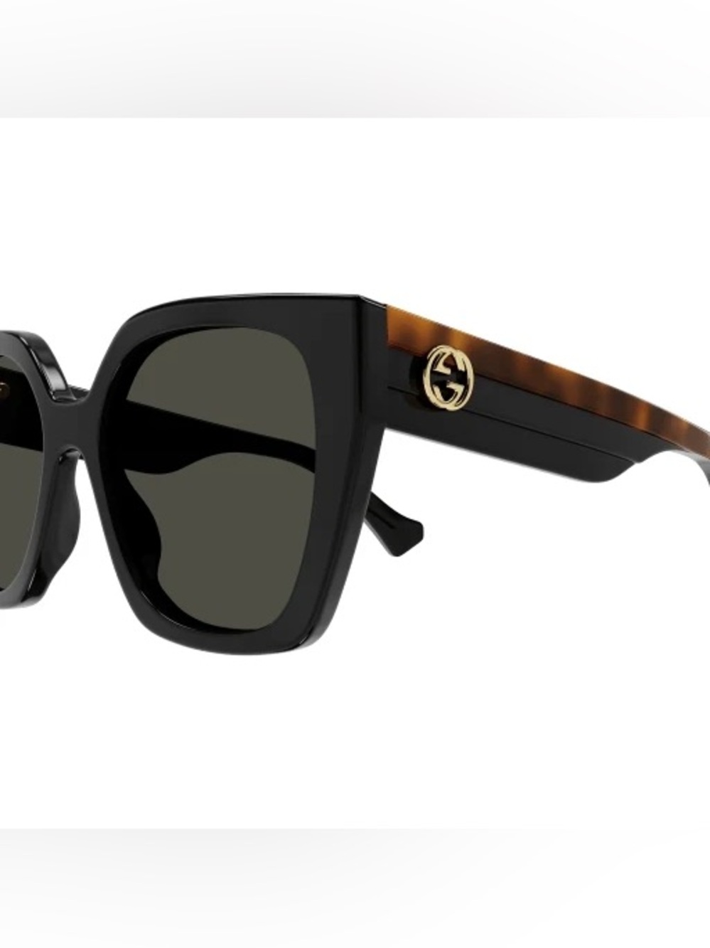 Gucci Black Square Sunglasses with Tortoiseshell Temples - Picture 3 of 8